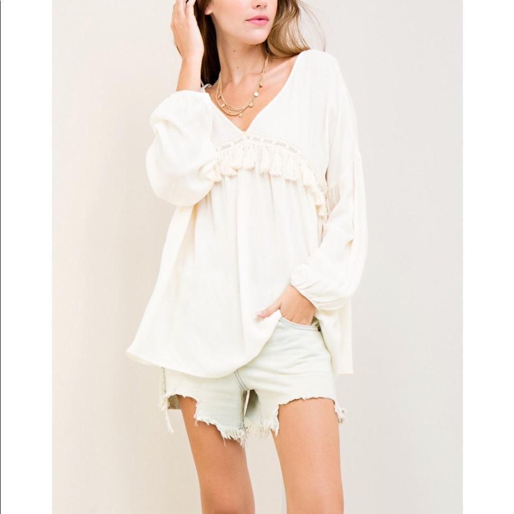 Cream Tassel Top
